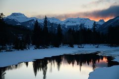 23A Mount Bourgeau, Mount Brett, Massive Mountain and Pilot Mountain At Sunset From Bow River Bridge In Banff In Winter.jpg